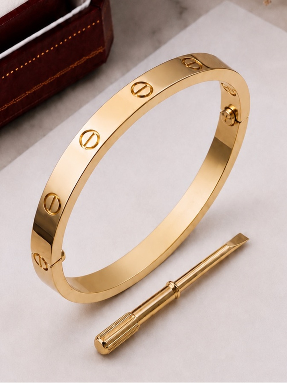 Stamped Gold Plated Love Bangle Bracelet No Stones Waterproof
